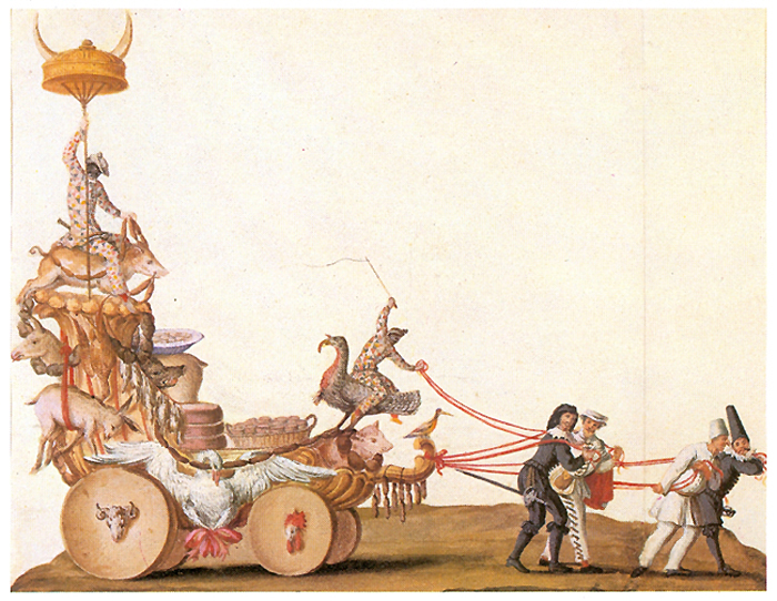 Il carro da caccia figures della commedia dell'arte